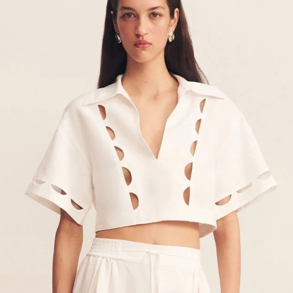 Shona Joy Birdie Scallop Cropped Shirt